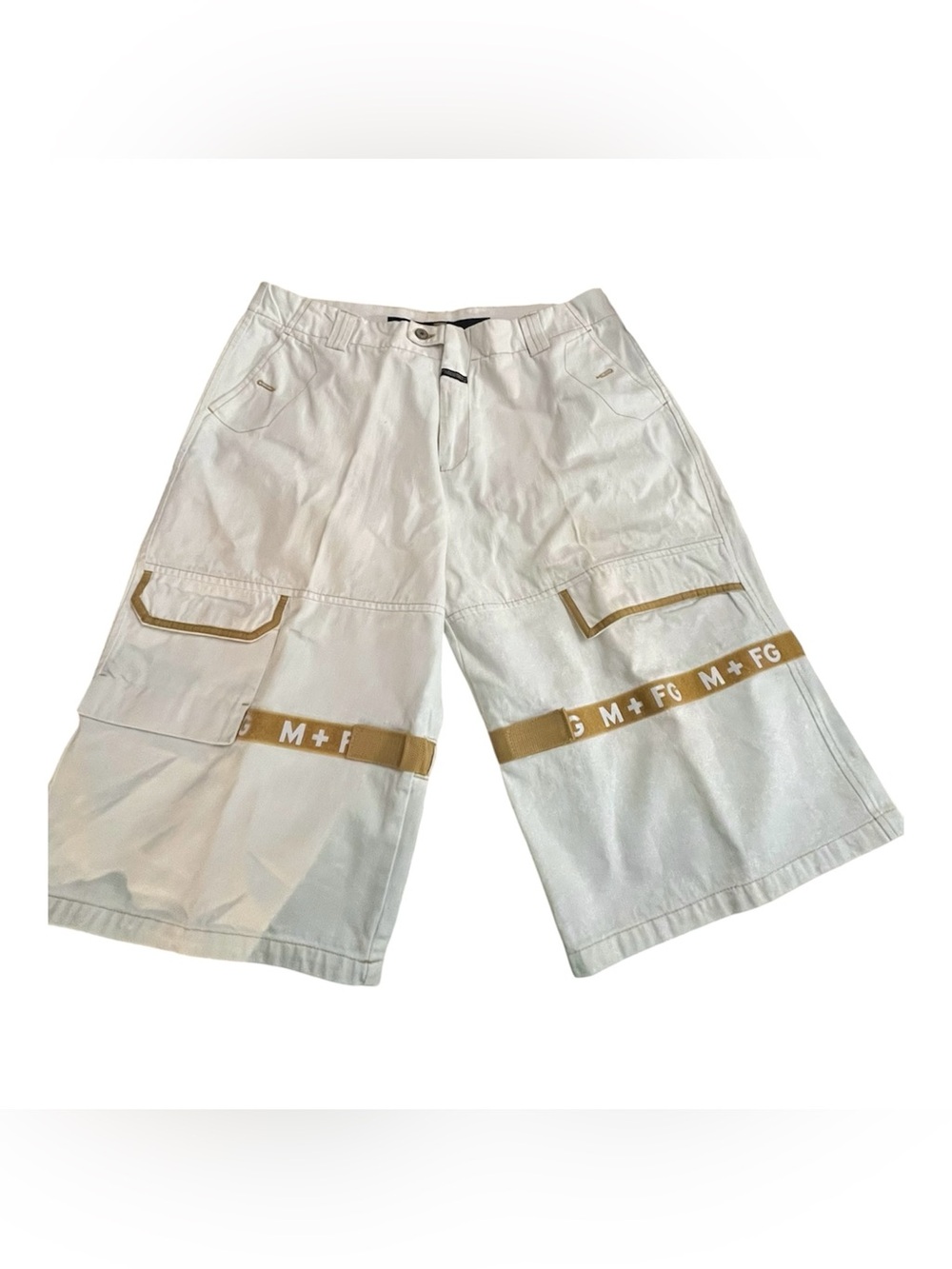 Marithe Francois Girbaud White Cargo Shorts with Tan Trim